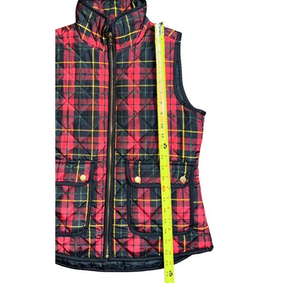 British Khaki Women Quilted Plaid Vest Red Black Yellow Pockets Full Zip Size S - Picture 4 of 10